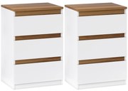 HOMCOM Conjunto de 2 Mesas de Cabeceira com 3 Gavetas Mesas de Cabeceira para Dormitório Estreitas 40x30x59,5 cm Branco | Aosom Portugal
