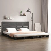 Estrutura de cama casal 135x190 cm pinho maciço cinzento