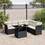 vidaXL 7 pcs conjunto de sofás p/ jardim c/ almofadões vime PE preto