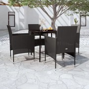 vidaXL 5 pcs conjunto de jantar p/ jardim c/ almofadões preto