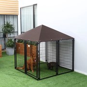 Parque para Animais de Estimação com Teto 141x141x153cm Canil para Cães de Jardim com Malha de Metal e Porta com Fechadura para Pátio Varanda Preto