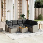 vidaXL 8 pcs conjunto sofás de jardim c/ almofadões vime PE cinzento