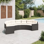 vidaXL Sofá de jardim com almofadões semicircular vime PE preto