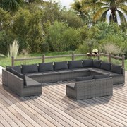 vidaXL 12 pcs conjunto lounge de jardim c/ almofadões vime PE cinzento