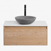 Conjunto De Móvel De Casa De Banho Suspenso Em Madeira De Freixo Tedrik Castanho Fresno & Cimento Cinzento Redondo Ø40 Cm Tarsis & Sem - Sklum