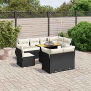 vidaXL 9 pcs conjunto de sofás p/ jardim c/ almofadões vime PE preto
