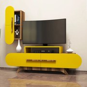 Móvel TV Rose S – Nogueira e Amarelo – 145x49,8x36,8 cm