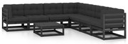 8 pcs conjunto lounge jardim c/ almofadões pinho maciço preto