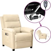 vidaXL Poltrona elevatória de massagens elétrica tecido creme