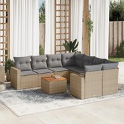 vidaXL 9 pcs conjunto de sofás p/ jardim com almofadões vime PE bege