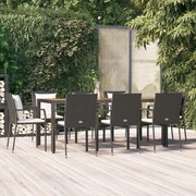 vidaXL 9 pcs conjunto de jantar p/ jardim c/ almofadões vime PE preto