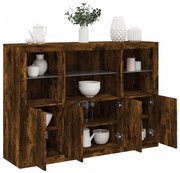 vidaXL Aparadores c/ LEDs 3 pcs derivados de madeira carvalho fumado