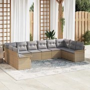 vidaXL Conjunto de sofá de jardim de 10 peças com almofadas bege em rattan sintético
