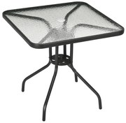 Outsunny Mesa de Jardim Quadrada 76x76x72 cm com Orifício para Chapéu de Sol e Tampo de Vidro Temperado para Pátio Terraço Preto