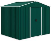 Outsunny Abrigo de Jardim de 4,1 m² 236x174x190 cm para Armazenamento de Ferramentas com Portas de Correr e 4 Janelas de Ventilação Verde