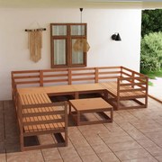 vidaXL 9 pcs conjunto lounge de jardim pinho sólido