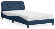vidaXL Cama com colchão 100x200 cm tecido azul