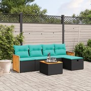 vidaXL 6 pcs conjunto de sofás p/ jardim c/ almofadões vime PE preto