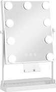 HOMCOM Espelho de Maquilhagem com Luz 9 Lâmpadas LED 3 Cores Interruptor Tátil Suporte para Telemóvel Branco | Aosom Portugal