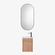 Conjunto De Móvel De Casa De Banho Suspenso Em Madeira Com Lavatório Integrado Narek Castanho Fresno & Ovale Led E Antifog Preto 50x100 Cm - Sklum
