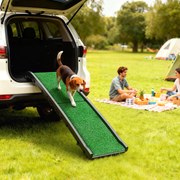 Rampa para Cães com Relva Artificial 155 cm Dobrável com Pega Ângulo Ajustável Verde