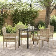 vidaXL Conjunto de Jantar de 5 Peças com Almofadas Bege Rattan Poliéster