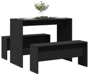 vidaXL 3 pcs conj. mesa de jantar e banco derivados de madeira preto