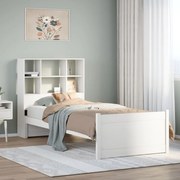 vidaXL Cama com estante sem colchão 90x200 cm pinho maciço branco