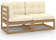 vidaXL 2pcs conj lounge jardim c/ almofadões pinho maciço castanho-mel
