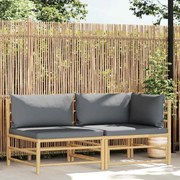 vidaXL 2 pcs conj. lounge jardim em bambu c/ almofadões cinza-escuro