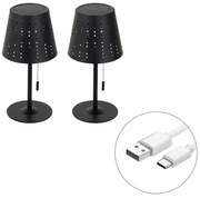 Conjunto de 2 Candeeiros de Mesa Pretos com LED Recarregável e Solar 3 Níveis de Dimmer - Ferre