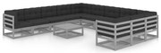 12 pcs conj. lounge de jardim + almofadões pinho maciço cinza