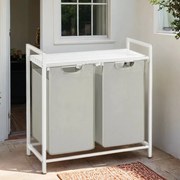 Cesto para roupa suja com 2 compartimentos e uma prateleira 73 x 33 x 72 cm branco