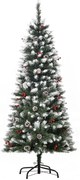 HOMCOM Árvore de Natal Artificial 150cm com 408 Ramos 28 Bagas 24 Pinhas Folhas de PVC e Suporte Metálico para Interiores Verde
