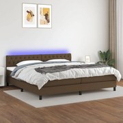 Cama box spring c/ colchão/LED 200x200cm tecido castanho-escuro