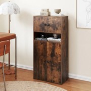 Estante com 4 portas de armazenamento moderno 54 x 30 x 111 cm de 4 níveis com prateleiras ajustáveis Castanho