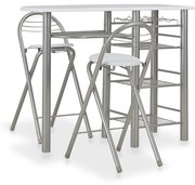 vidaXL 3 pcs conjunto de bar com prateleiras de madeira e aço branco