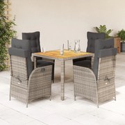vidaXL 5 pcs conjunto de jantar p/ jardim c/ almofadões vime PE cinza