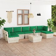 8 pcs conjunto lounge de paletes + almofadões madeira de abeto