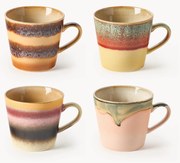 Canecas artesanais com vidrado reativo 70's, conjunto de 4