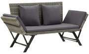 vidaXL Banco de jardim com almofadões 176 cm vime PE cinzento