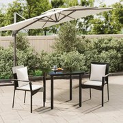 vidaXL 3 pcs conjunto de jantar p/ jardim c/ almofadões vime PE preto