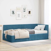 vidaXL Estrutura de Cama de Canto com Colchão 2 pcs Azul Veludo