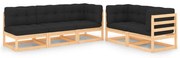 5 pcs conjunto lounge de jardim c/ almofadões pinho maciço
