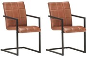 vidaXL Cadeiras de jantar cantilever 2 pcs couro genuíno castanho