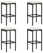 vidaXL Bancos de bar com almofadões 4 pcs vime PE preto