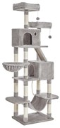Árvore para gatos FEANDREA, torre grande para gatos de 206 cm com 13 arranhadores, 1 rampa para arranhar, 2 poleiros, 2 cavernas, cesta, rede, pompons, condomínio de pelúcia multinível para gatos internos, cinza claro