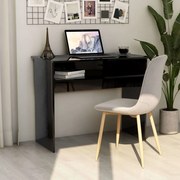vidaXL Secretária 90x50x74 cm contraplacado preto brilhante