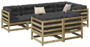 7 pcs conjunto sofás de jardim c/ almofadões pinho impregnado