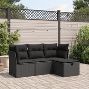 vidaXL 4 pcs conjunto de sofás para jardim c/ almofadões vime PE preto